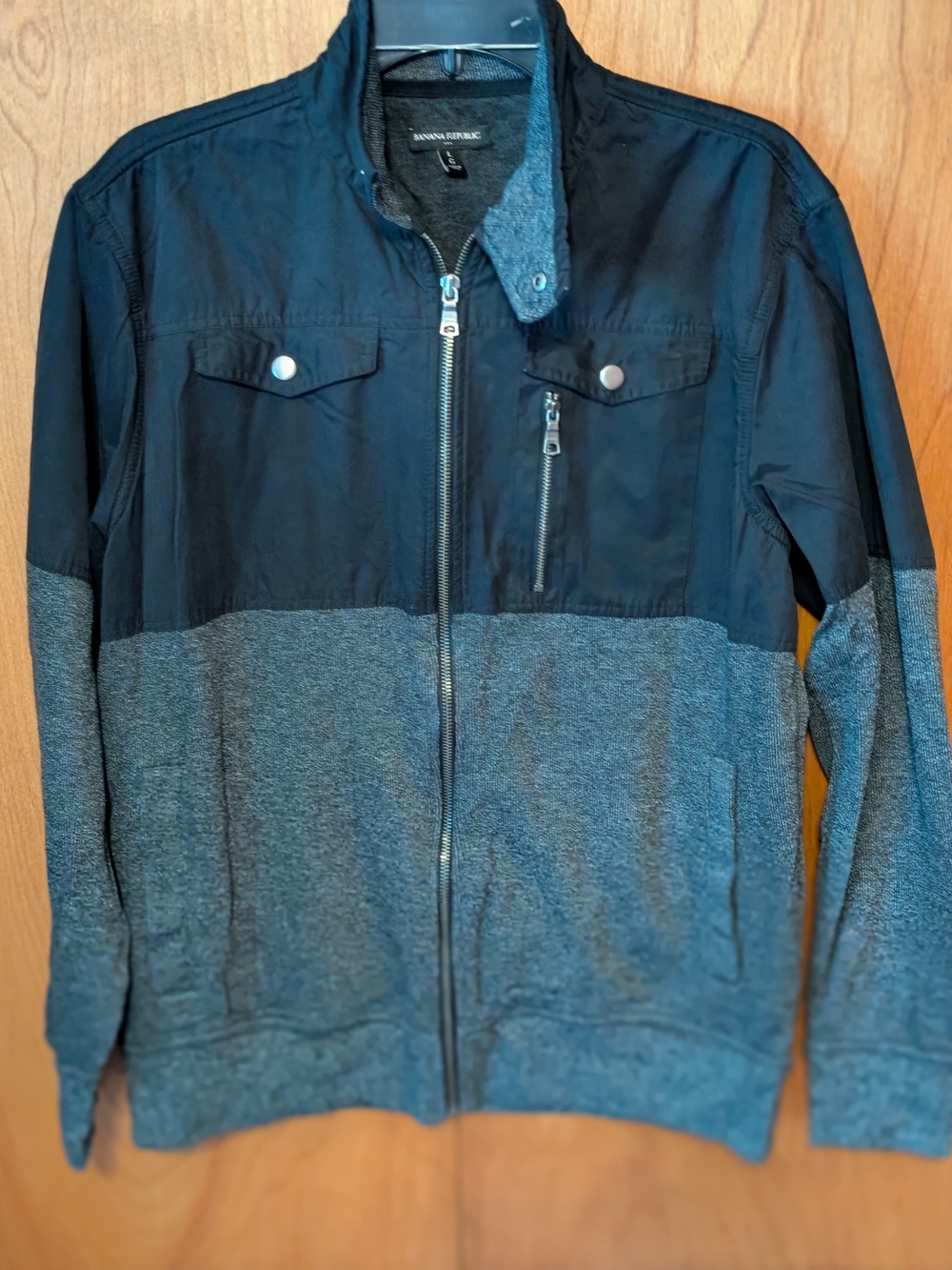 Banana Republic Men's Black and Gray Two-Tone Zip Jacket